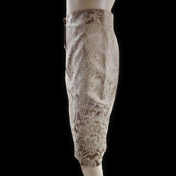 TEMPERLEY LONDON Champagne Floral Pattern Pencil Skirt 6 - Picture 2 of 5